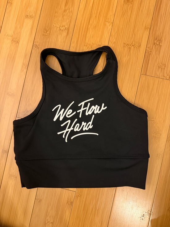 Y7 Other - Black Racerback Sports Crop Top with White 'We Flow Hard' Script